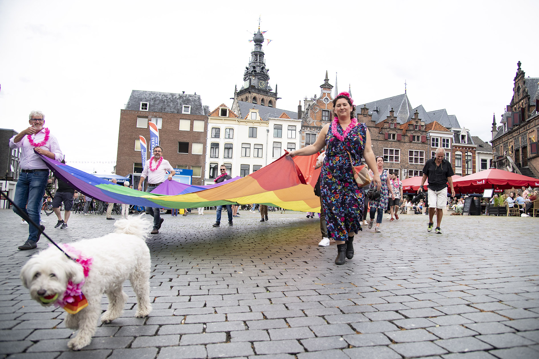 PR dgfoto Gelderlander Nijmegen: Roze Woensdag COC Nijmegen loopt met enorme regenboogbanier door centrum van Nijmegen. [trefwoorden: regenboog, regenboogvlag, LHBTI, diversiteit]